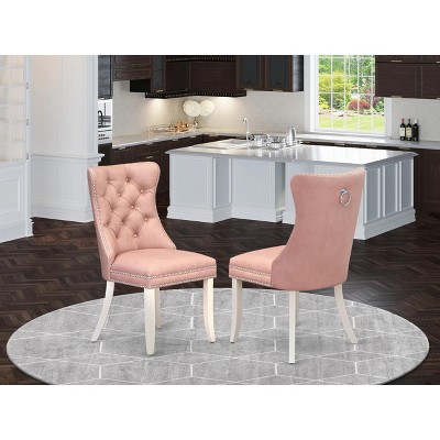 East West Furniture DAP2F23 Dallas Parson Kitchen Chairs - Button Tufted Nailhead Trim Beige Red faux Leather  Dining Chairs, Set of 2, linen white