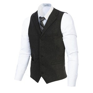 Gioberti Men's 5 Button Tailored Collar Slim Fit Formal Herringbone Tweed Suit Vest - 1 of 2