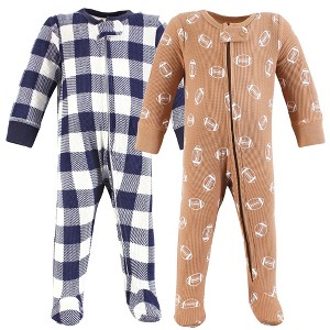 Hudson Baby Infant Boys Thermal Zipper Sleep and Play 2pk, Football - 1 of 4