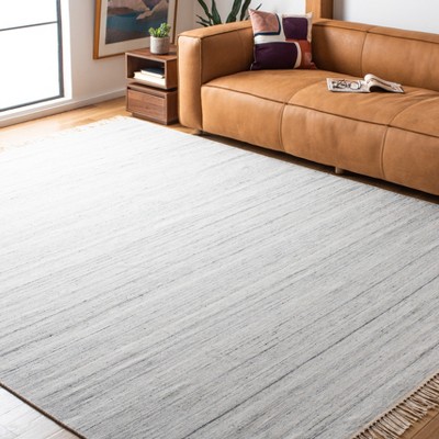 Ivory and Grey Handwoven Wool Kilim Area Rug