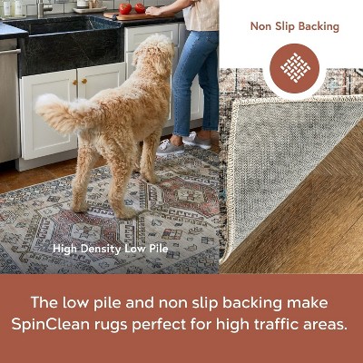 Peach Medallion 6' x 9' Washable Synthetic Area Rug
