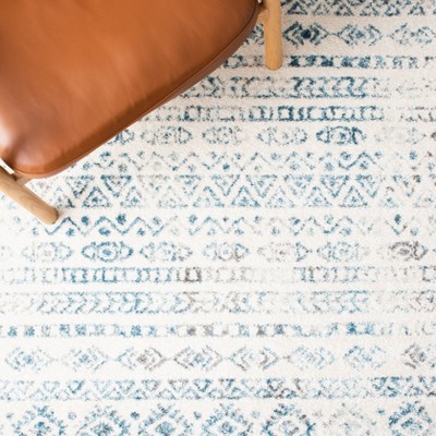 Ivory and Teal Hand-knotted Round Synthetic Area Rug
