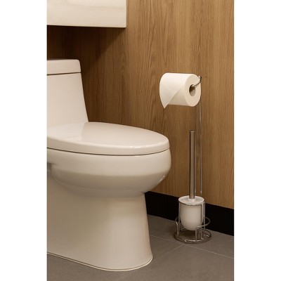 Home Mart Goods Matte Black Toilet Paper Holder Stand With Phone/Wipes Shelf & Toilet Brush - 24" Tall