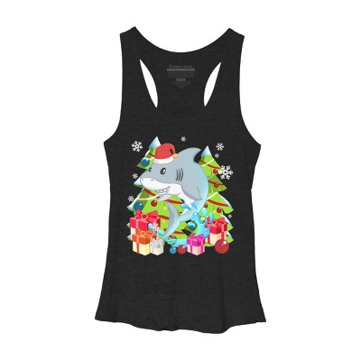 Women's Design By Humans Funny Santa Shark Christmas T-Shirt By thebeardstudio Racerback Tank Top
