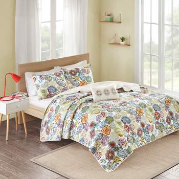 White/Blue/Green Tula Quilted Coverlet Set King 4pc