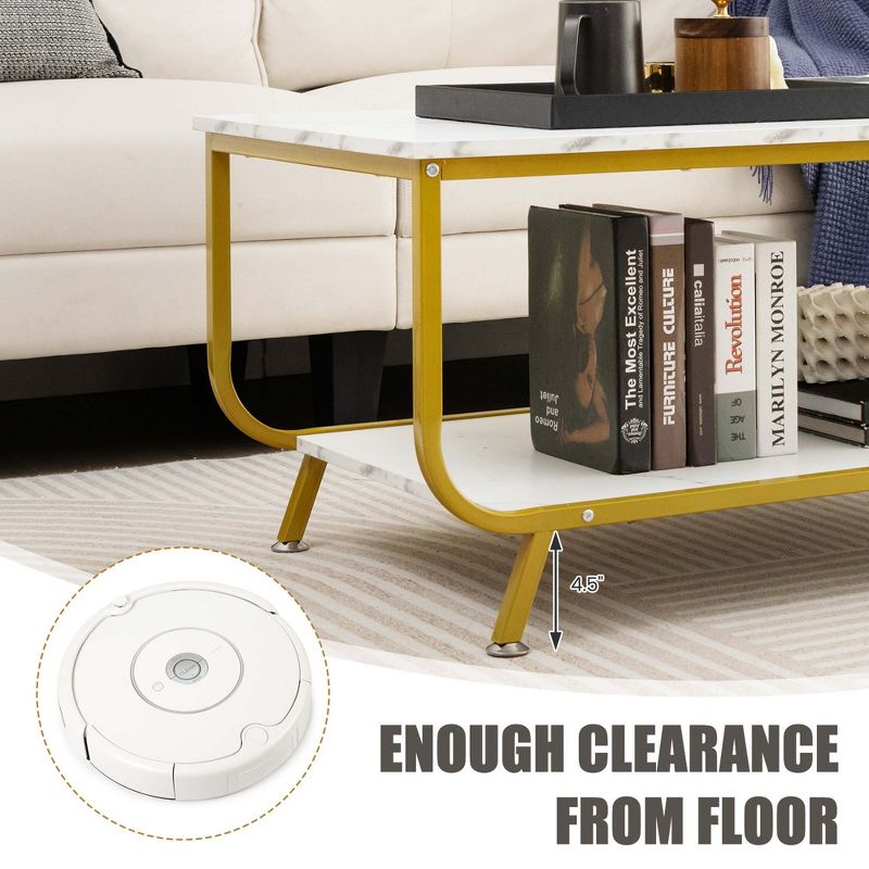Costway Coffee Table 2-Tier Modern Marble Coffee Table with Storage Shelf for Living Room, 4 of 9