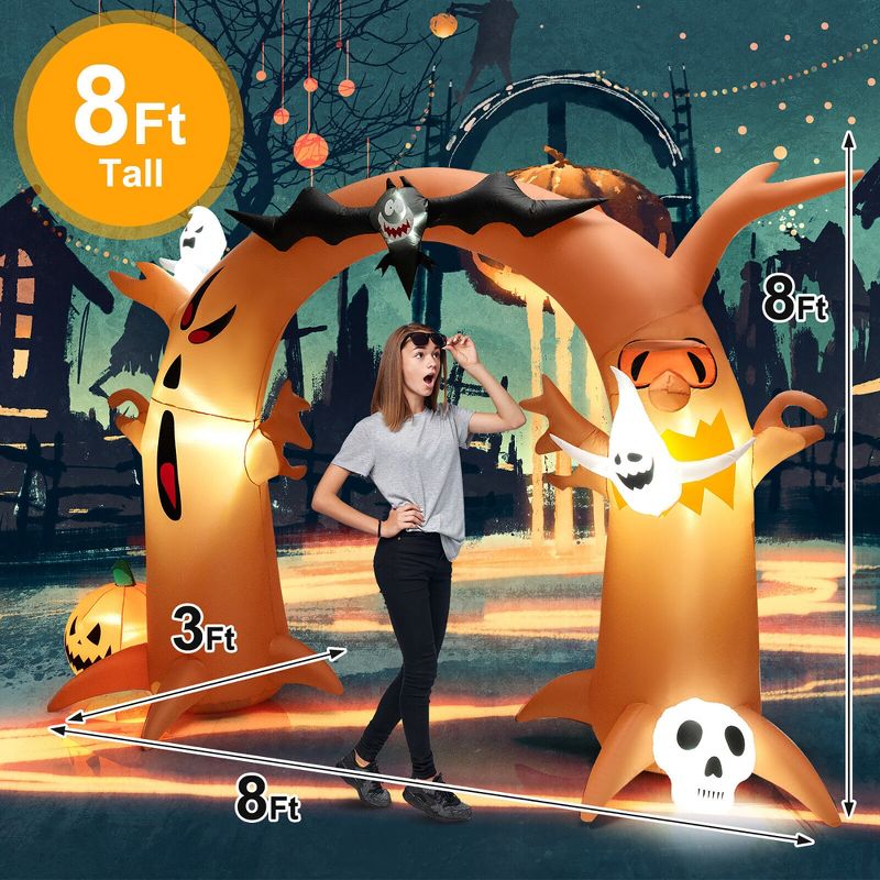 Costway 8 Ft Tall Halloween Inflatable Dead Tree Archway Decor w/ Bat Ghosts & LED Lights, 4 of 11