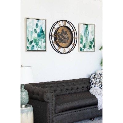 Green and White Acrylic Leaf Print Wall Art Set
