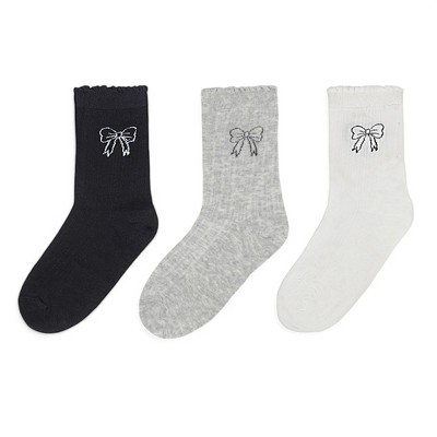 Alilang Women's 3-Pack Bow Embroidery Crew Socks with Scalloped Trim and Soft Knit Fabric - Multicolored