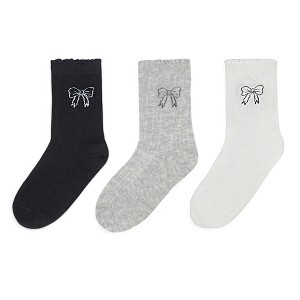 Anna-Kaci Women's Crew Socks 3-Pack with Embroidered Bow Detail and Soft Scalloped Trim - Multicolored - 1 of 4