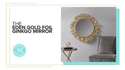 Luxurious Eden Gold Ginkgo Leaf Round Wood Wall Mirror 31"