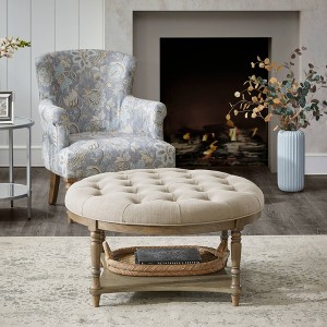 Cedric Accent Ottoman Cream - Martha Stewart: Button Tufted, Wood Legs, Storage Shelf - 1 of 4