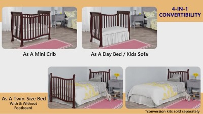 Espresso Pine 4-in-1 Convertible Mini Crib with Adjustable Mattress