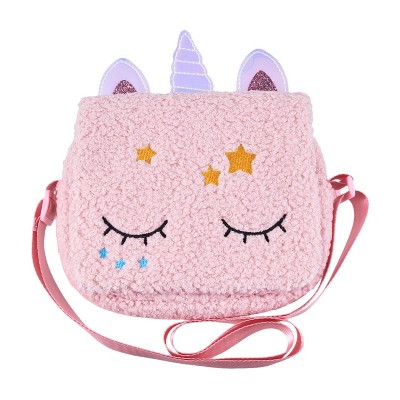 Limited Too Girl s Crossbody Bag In Furry Pink Unicorn Target