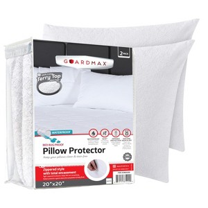 Guardmax Terry Cotton Waterproof Pillow Protector with Zipper - White (2 Pack) - 1 of 4