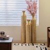 AENKYO Set of 3 Metal Tall Floor Vases, Gold Geometric Cylinder Vases with Vine Patterns -  for Living Room & Home Decor - 25"/29"/34" Height - 4 of 4