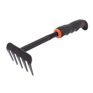 Unique Bargains Metal Plastic Garden Rake Hand Tool Black 1 Pc - 1 of 3