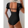 Eomenie Women's Tummy Control One Piece Swimsuit Ruffle Square Neck Bathing Suit Ruched Cutout Back Slimming Swimwear - 2 of 3