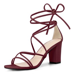 Allegra K Women's Back to College Strappy Straps Lace Up Chunky Heel Sandals - 1 of 4