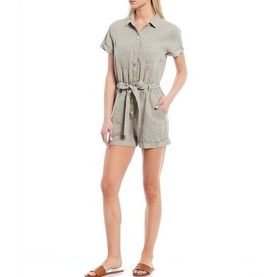 Women's Linen Tie Waist Rolled Hem Romper - Cloth & Stone
