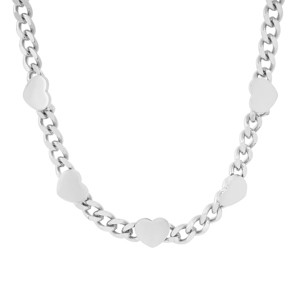 Steeltime Ladies stainless steel cuban heart link necklace. Color Options: Silver, Gold, Rose Gold - 1 of 4