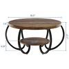 30 Inch Round Coffee Table with Shelf - 2 Tier Rustic Wood Center Table, Curved Metal Legs, Compact Design for Small Spaces, Apartments, and Office - 3 of 4