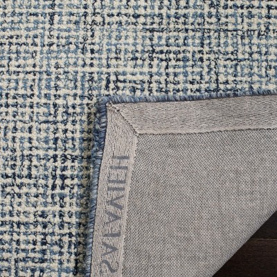 Navy and Ivory Handmade Wool Abstract Square Rug