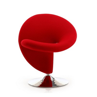 Curl Red Wool Blend Swivel Accent Chair with Polished Chrome Base