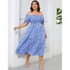Clearlove Women's Plus Size Square Neck Puff Short Sleeve Self Tie Front A Line Dress - 4 of 4