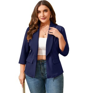 Women's Plus Size Blazer  Shawl Collar Elegant Notch Lapel Business Casual Tunic Office Suit Jacket with Pockets - 1 of 4