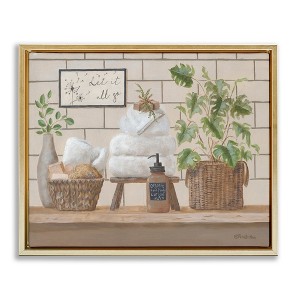 Stupell Industries Comforting Bathroom Spa Still Life Floating Frame Canvas Art, Gold, 21" x 17" - 1 of 4