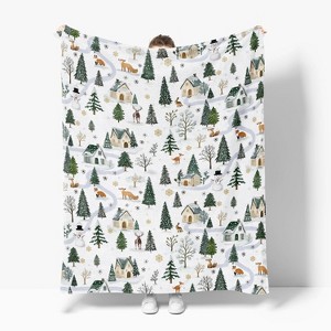 Christmas Flannel Blanket Throw, Christmas Trees Animals Snow House Soft Fuzzy Plush Cozy Fleece Blankets - 1 of 4