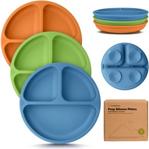 3-Pack Prep Suction Plates for Baby, 100% Silicone Toddler Plates, BPA-Free Divided Baby Plates with Suction - 1 of 4
