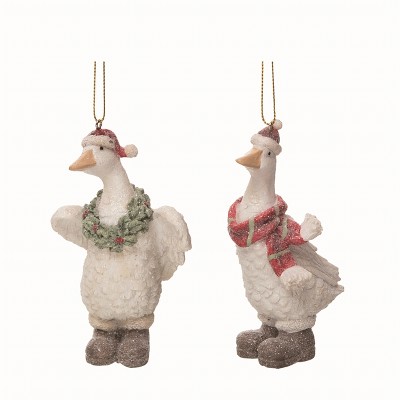 Transpac Resin Farm Christmas Duck Ornament Set of 2 Christmas Home Decorations