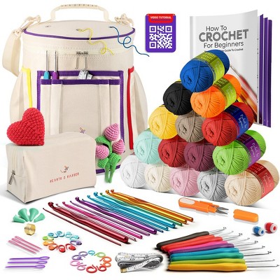 Hearth & Harbor 73 Piece Crochet Kit Crochet Hooks Knitting Needles Yarn  Bolls and Tote Bag Set, Yarn Kits For Crocheting