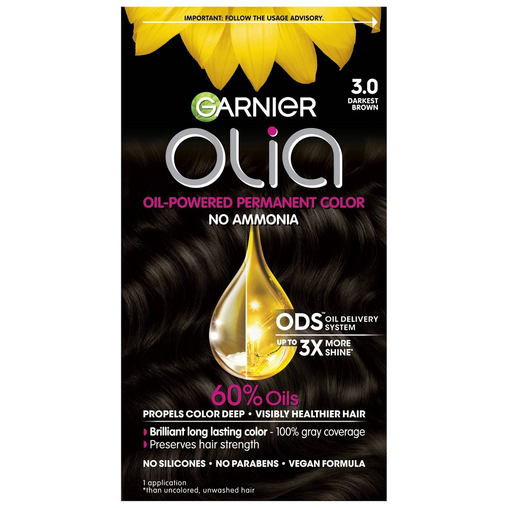 Photos - Hair Dye Garnier Olia Brilliant Color - 3.0 Darkest Brown - 6.3 fl oz 