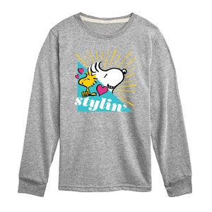 Boys' - Peanuts - Snoopy Woodstock Stylin Long Sleeve Graphic T-Shirt - 1 of 4
