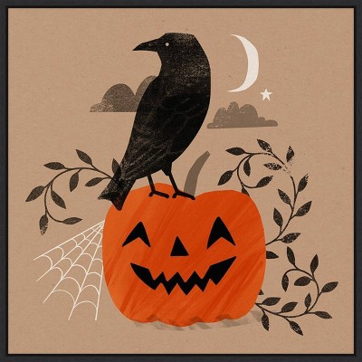 22" x 22" Halloween Crow Graphic II by Victoria Barnes Framed Wall Canvas - Amanti Art