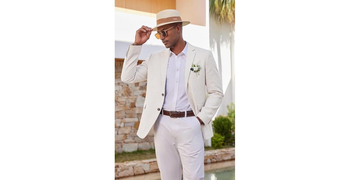 Мужские платья COOFANDY Blazer Jacket Classic Fit Casual Linen Jacket Big and Dress Wedding Suit Jacket White, цвет: Белый — фото 2