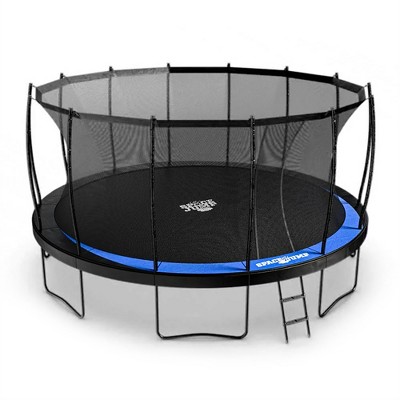 SpaceJump Lunar Trampoline, Outdoor 16 Foot Round Bouncer, Backyard Active Play Set with Safety Net, 330 Pound Weight Capacity, Black/Blue