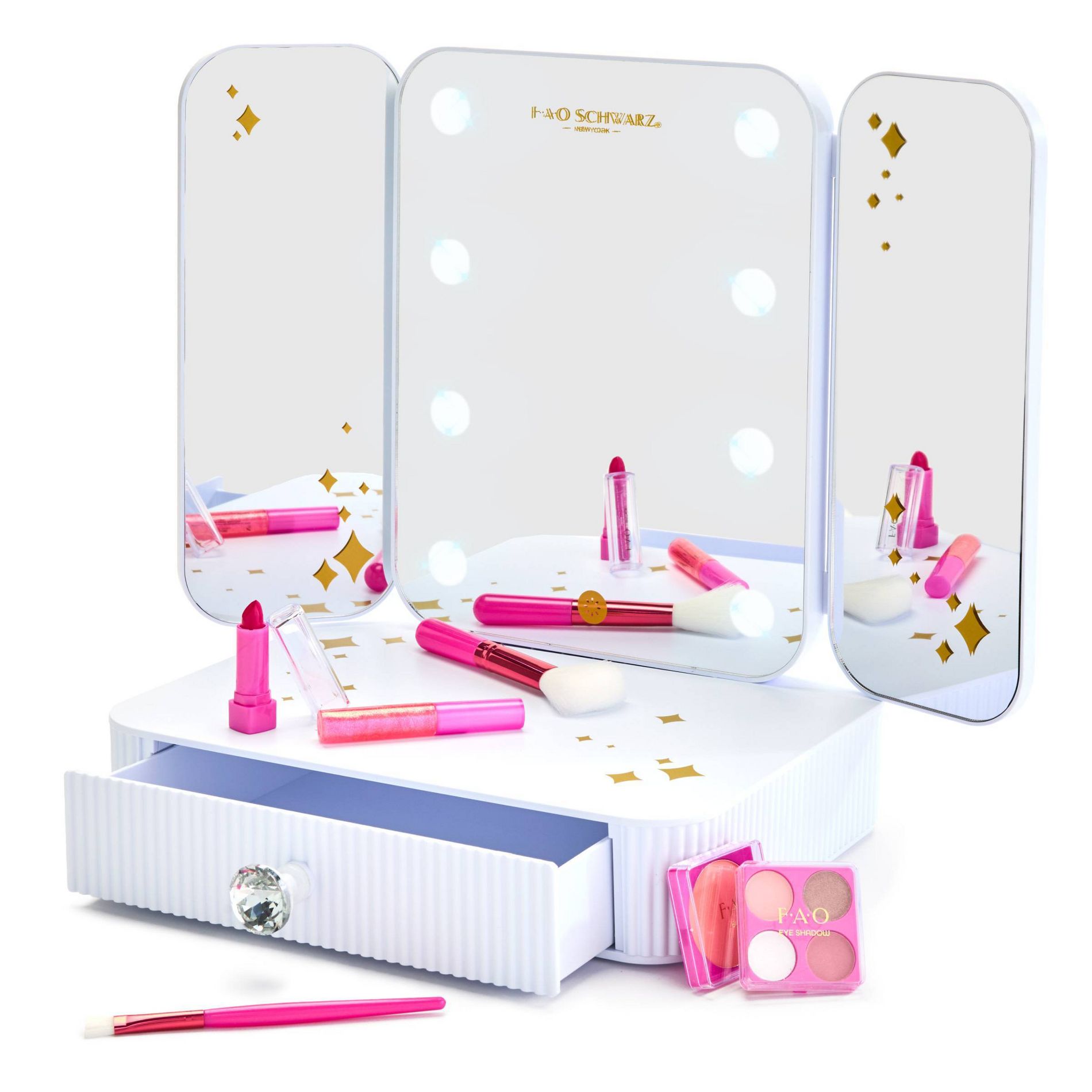 FAO Schwarz Girls' Vanity Makeup Studio Low Profile 24pc with Diamond Pull
