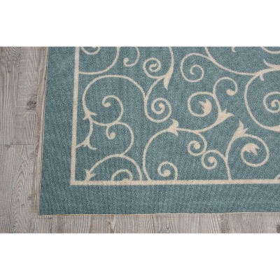 Light Blue Floral Square Easy-Care Indoor/Outdoor Area Rug