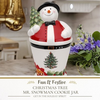 Spode Christmas Tree Mr. Snowman Cookie Jar - 10" Dolomite Christmas Cookie Jar with Lid - Winter-Themed Candy Jar, Festive Kitchen Décor — фото 2