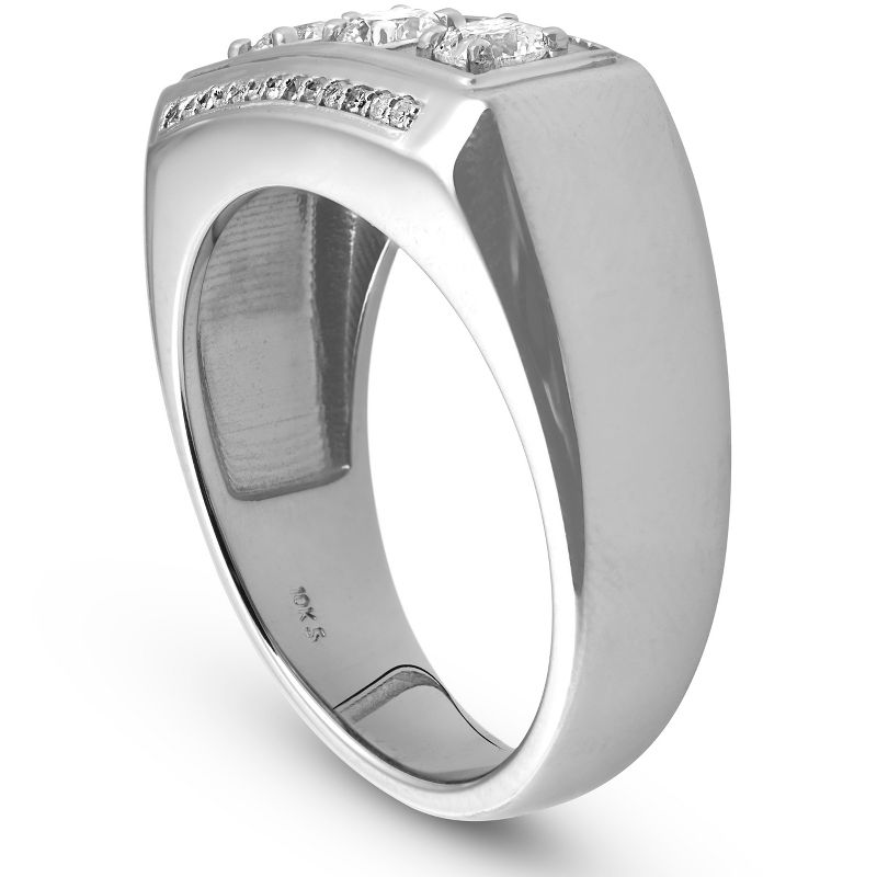 Pompeii3 1ct Diamond Mens Three Stone Wedding Anniversary Ring 10k White Gold, 2 of 5