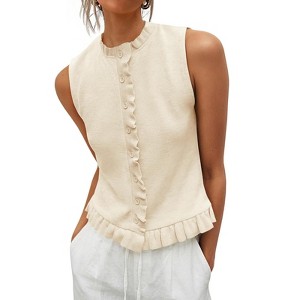 Imily Bela Women Casual Knit Vest Ruffle Button Sleeveless Tank
