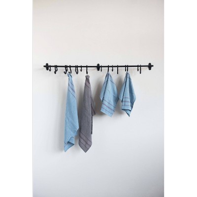 Black Forged Metal Wall Rod with 18 Hooks