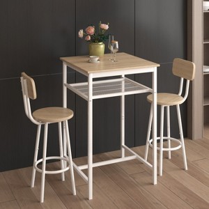Bar table, equipped with 2 bar stools , with backrest and partition - 1 of 4