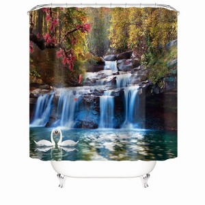 Waterfall And Swan Shower Curtains for Bathroom Waterproof Fabric Bath Curtain Durable Soft Stylish Bathroom Decor 72x72 Inch - 1 of 1