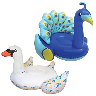 Giant Inflatable Swan Pool Float Bundled w/ Inflatable Peacock Pool Float