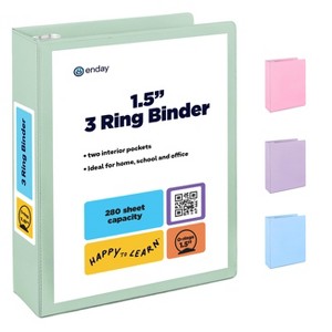 Enday 3 Ring Binder, Round Ring Pastel With Clear View Cover for Letter Size 8.5 x 11'' Paper & 2 Inside Pockets - 1 of 4